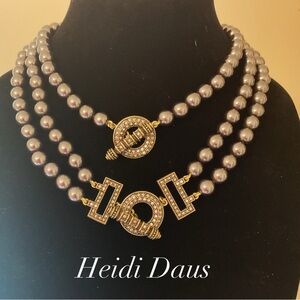 #93 Heidi Daus Faux Tahitian Smokey Grey Pearl Convertible Necklace Set